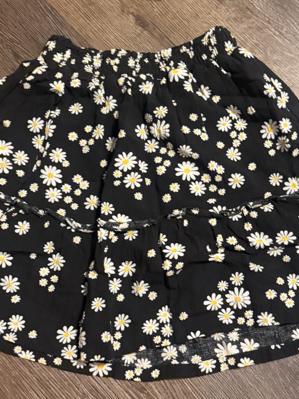 Black Daisy Print Tiered girls skirt with shorts underneath